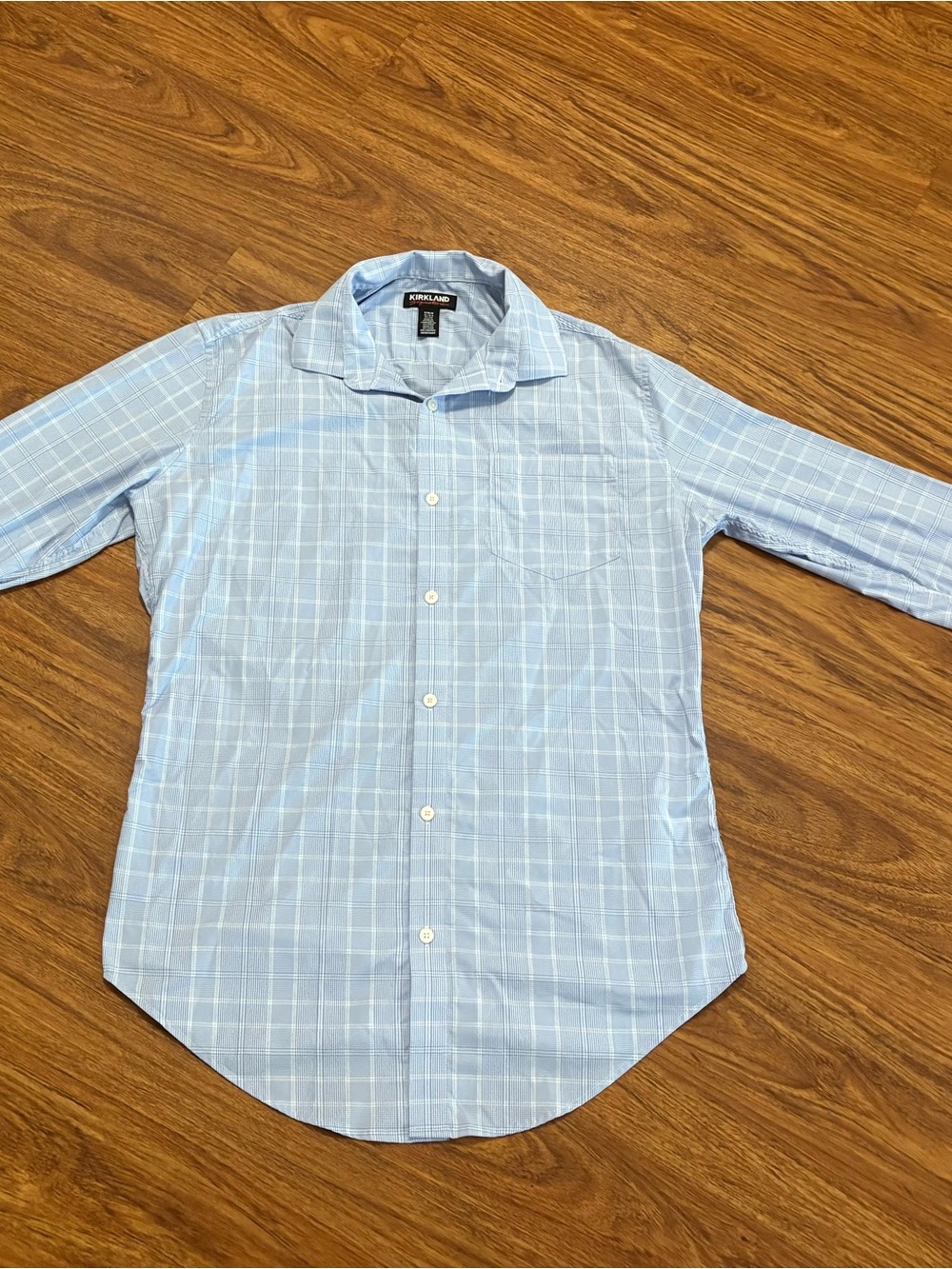 Kirkland Signature Light Blue Plaid Dress Shirt - Men's